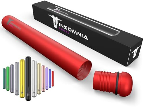 Insomnia Smoke Étui porte-cigarette et joint | Étanche résistant eau/odeurs | Boîte tube transport stockage cigarettes qualité supérieure joint roulé King Size | En aluminium style luxe (Rouge)