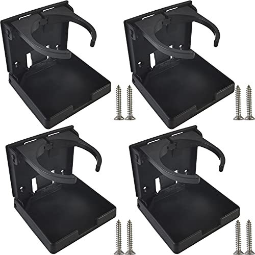 ROYHOO 4PCS Adjustable Folding Drink Holder Universal Car Cup Bottle Holder for Marine Boat Caravan Car Trucks RVs Vans with Wall Mounted Screws(Black)