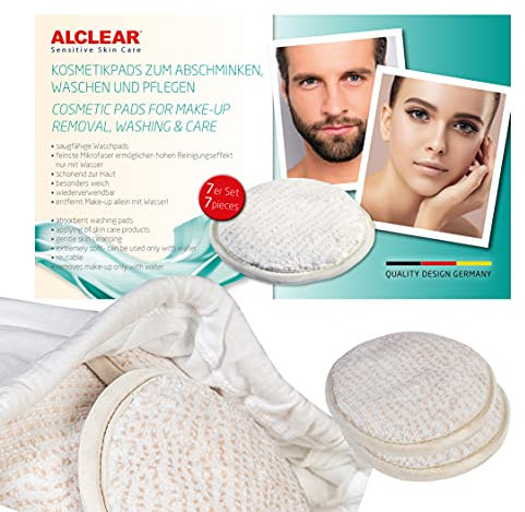 ALCLEAR International 95AP Waschpads 7er Set, waschbare Abschminkpads beige weiss mit Waschbeutel, sanfte & hautfreundliche Mikrofaser für porentiefe, umweltfreundliche Reinigung & Pflege von Gesicht Dekolleté Hals