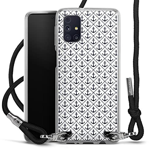 DeinDesign Carry Case kompatibel mit Samsung Galaxy M31s Hülle mit Band Handykette zum Umhängen schwarz Seefahrer Anker Muster