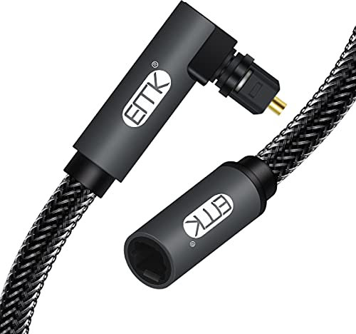 EMK 90 Grad Optische Verlängerungskabel Buchse zu Stecker Audiokabel Kupplung Nylonbehaart Toslink Kabel für die digitale Verlängerungskabel für Home Theater Soundbar TV (Schwarz, 5ft/1,5M)