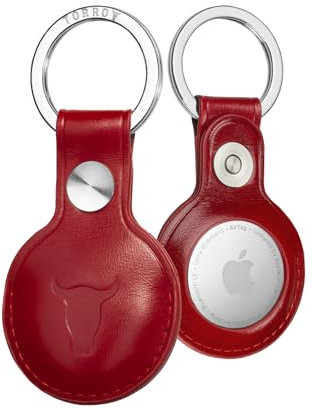 TORRO AirTag-Schlüsselanhänger - echtes leder airtag anhänger mit gebürstetem metallring (Rot)