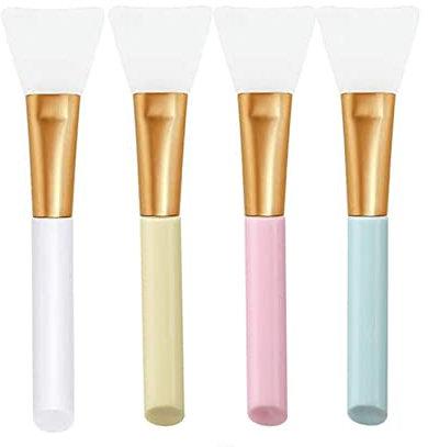 Rnitle Lot de 4 Pinceaux Visage en Silicone Multicolores,Outil De Beauté Masque Doux Silicone Visage Masque,pour d'Application Facial Boue/Beauté(Blanc + Rose + Jaune + Bleu)