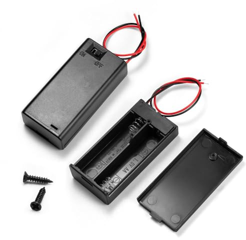 LampVPath (Pack of 2 2 AA Battery Holder with Switch, 2X 1.5V AA Battery Holder Case with Wire Leads and ON/Off Switch