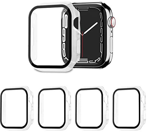 AOTUAO 4 Piezas Funda Compatible con Apple Watch Series 9 8 7 41mm, Estuche Rígido Delgado PC Protector de Pantalla Cristal Templado para iWatch Series 9 8 7 41mm (4 Transparente)