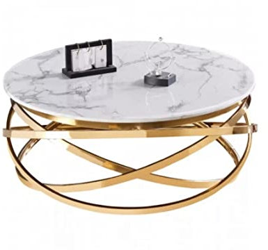 Couchtisch Gold Weiß Edelstahl Marmor Imitat Tisch Wohnzimmertisch 100 cm