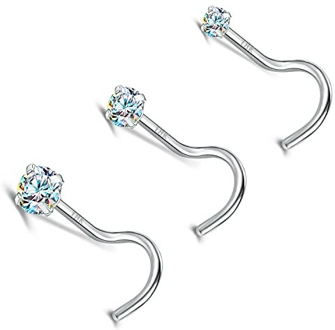 ZS Or Véritable 18 Carats 20G Piercing Nez pour Femmes Hommes, 1.5mm 2mm 3mm Diamant Simulé, 7mm Anneaux Nez Stud Bijoux de Corps (Vis,AB Blanc)