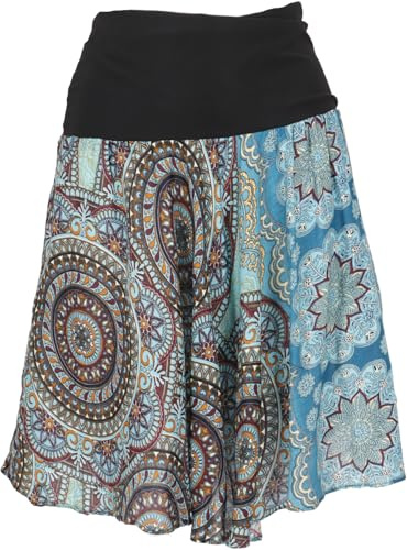 GURU SHOP Luftiger Minirock, Boho Sommerrock - Blau/braun, Damen, Synthetisch