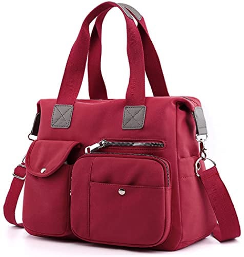 SHIFANQI Tote Bags for Women Stylish Nylon Ladies Shoulder Bag Top Handle Handbag Multi Pockets Work Totes Water Resistant Travel Crossbody Messenger Bag (Maroon)