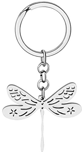 BAMAY Porte-clés Dragonfly en Acier Inoxydable Plaqué Or Libellule pour Femmes Filles Bijoux Insectes pour Sac à Main Charms (Plaqué Argent
062)