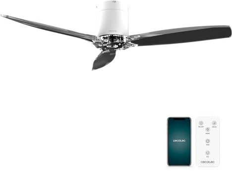 Cecotec Ventilateur de Plafond EnergySilence Aero 5285 WhiteTransparent Connected, Moteur DC 40W, Diamètre 132 cm, Basse Consommation, Wifi, Télécommande, Extérieur, Minuteur, Été et Hiver, Silencieux