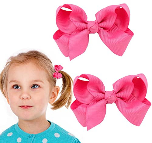 2 Stück Schleifen-Haarspangen, Pferdeschwanz-Clips 3 Zoll, Entenschnabel-Haarschleifen-Clips für Kinder, Mädchen, Frauen (Dunkelrosa)