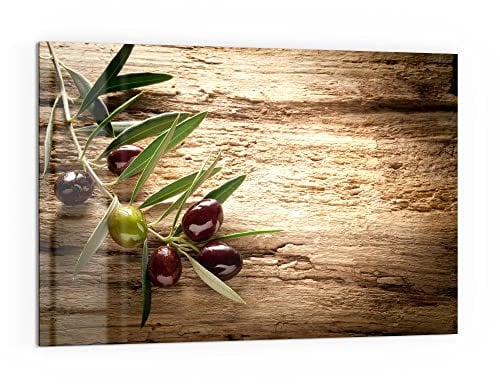 DEQORI Küchenrückwand Glas | Motiv Dekorativer Olivenzweig | 60x40 cm | Bad- oder Herd-Rückwand | Herdblende Spritzschutz für Küche & Badezimmer | Moderne Deko für Fliesenspiegel