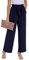 PrinStory Pantalon d'été léger à jambe large avec poches et taille élastique pour femme, bleu marine, L