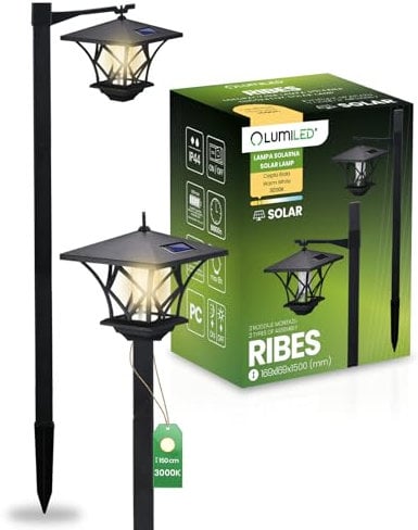 Lumiled Solarleuchte Laterne Garten Solarlampen mit Erdspieß LED Solarlampe für außen LED Warmweiß 3000K Solar Gartenleuchte 150cm Wegeleuchten Wegbeleuchtung Bodenleuchte Gartendeko Vintage
