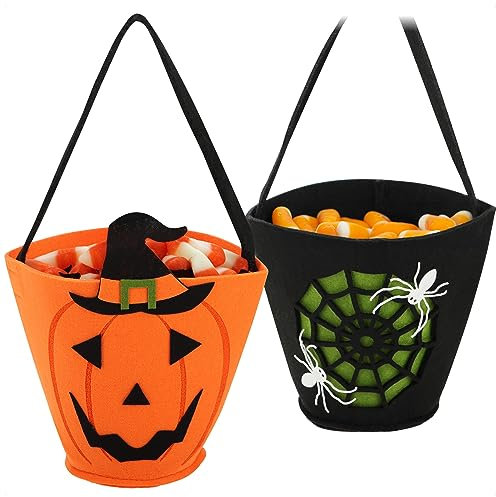com-four® 2X Halloween Tasche - Beutel zum Sammeln von Süßigkeiten - Sammeltasche aus Filz - Geschenktasche mit kinderfreundlichen Gruselmotiven (02 Stück - schwarz + orange)