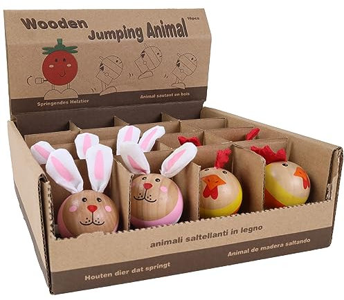 PLANETE BOIS - Pack de 16 Animaux Sauteur - FSC - 030126PA - 16 pièces - Multicolore - Bois - FSC - Jeu pour Enfant - Récréation - Kermesse - Pâques - 7 cm x 4 cm - À Partir de 3 Ans