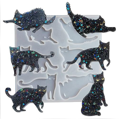 Finyoffiy Katze Epoxidharz Formen Resin Molds Silikonform Schmuck DIY Resin Silikonform Brosches Tierform Silikonform DIY Ohrringe,Schlüsselanhänger Anhänger Basteln (D)