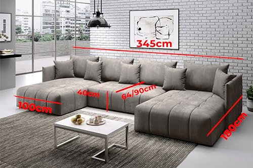 New Large U-Shape Sofa Bed With Storage FREE ASSEMBLY & Delivery - Sleeper Sofa (Grey-Beige)