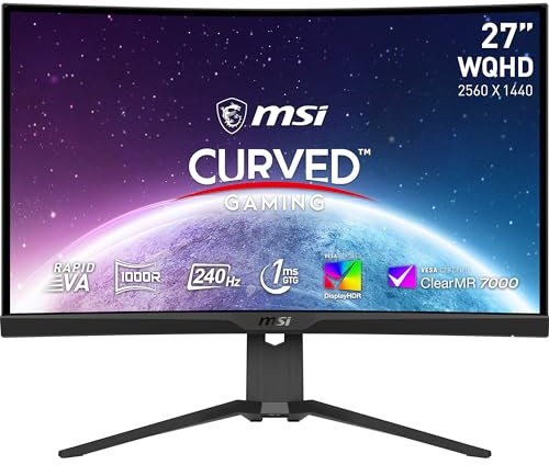 Msi mag 275CQRXF Monitor Curvo Gaming WQHD de 27 Pulgadas 1000R, 2560 x 1440 Rapid VA Panel, 240 Hz/1 ms, 116% sRGB, DisplayHDR 400, Adaptive Sync, Mystic Light DP 1.4a, HDMI 2.0b, USB Tipo-C