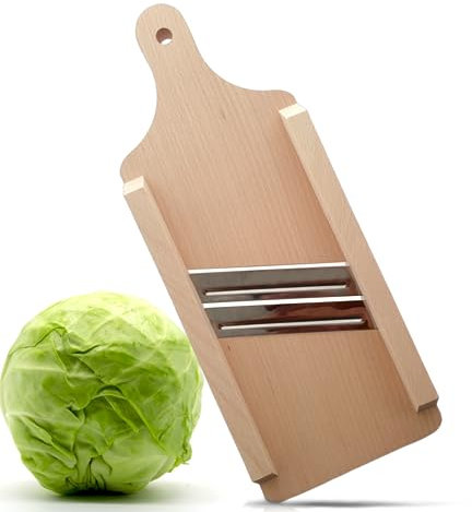 OSTENTO Krauthobel | Mandoline Gemüsehobel Holz - Kohlhobel Kohlreibe Kohlschneider Krautschneider Gemüseschneider Sauerkrauthobel Gurkenhobel Kartoffelhobel - Made in EU (2 Klingen)