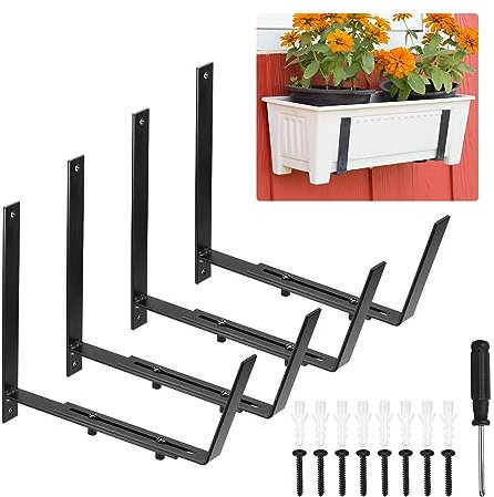 QUARKZMAN Einstellbar Fenster Planter Box Klammern Universal Fenster Box Halter Eisen Blume Box Wand Montage Haken für Balkon Zäune Veranda und Garten (4Stk)