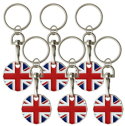SOL 6pcs Shopping Trolley Token UK - Universal Fit - Trolley Coin Keyring | Pound Coin Trolley Token Keyring for Shopping Trolleys & Gym Lockers - Durable Metal Token with Key Clip, 6pcs