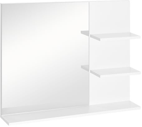 kleankin Bathroom Mirror, Wall Mount Vanity Mirror, Modern Make Up Mirror with 3 Storage Shelves, White