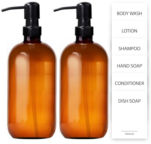 volila Bouteille Shampoing Vide - 500 ML (Pack de 2) Ambre Distributeur Shampoing et Gel Douche - Flacon Pompe Vide pour Lotion, Après-Shampoing, Shampoing - Esthétique Flacon Pompe Verre