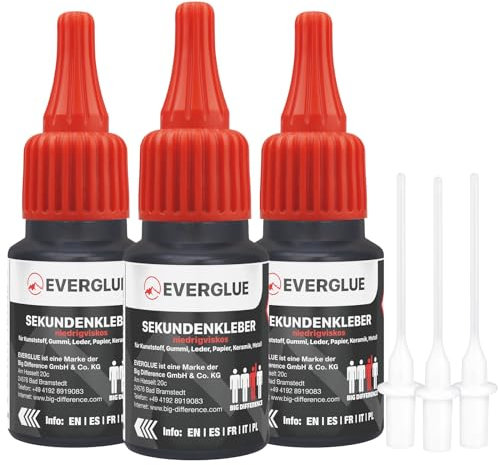 Everglue Sekundenkleber Set dünn, mittel oder dick 3x 20g für präzises Kleben und schnelle Reparaturen extra stark schnelltrocknend und flüssig ohne Nachtropfen Sekundenkleber extra stark (EV650041-3)