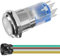 Gebildet Interruttore a Pulsante Momentaneo in Acciaio Inossidabile Diametro di Montaggio 16mm DPDT 2NO 2NC 12V-24V/5A LED blu con presa a filo