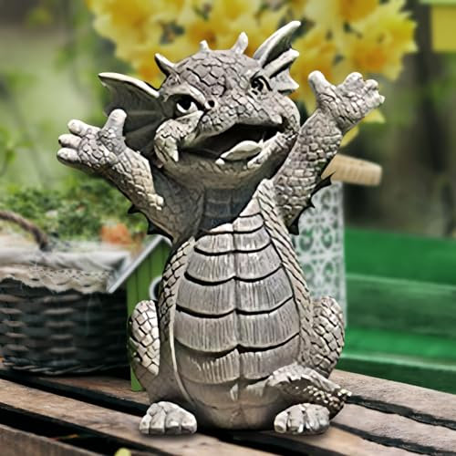 Starnearby Drachen Figuren Gartendeko für Draußen, Wetterfest Drache Gartenfiguren für Außen, Balkon, Garten, Lustig Dragons Deko Draußen Gartenstatuen Geschenke für Mama, Frauen, Männer (C)