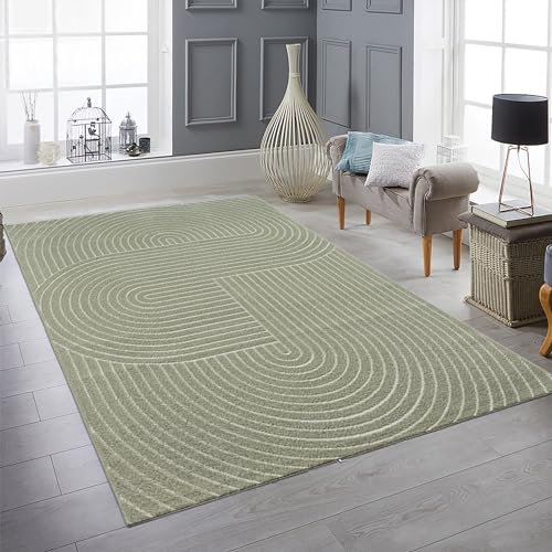 Teppich-Traum Outdoor Teppich Wohnzimmer Balkon Garten Hoch-Tief-Effekt Boho Style kurzflor Bogenmuster Uni grün, 140 x 200 cm