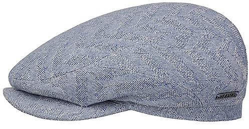 Stetson Herringbone Cotton Mix Flatcap Mütze Fischgrätmuster UV-Schutz Made in EU Unisex Frühjahr Sommer blau M (56-57 cm)