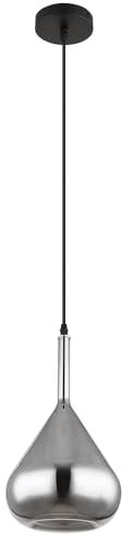 GLOBO Hängeleuchte Pendelleuchte Pendellampe Esszimmerleuchte Wohnzimmerlampe, Metall schwarz Glas rauchfarben, E27, H 150 cm