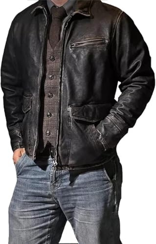 H2ZEE Herren-Lederjacke, schwarz, Bikerjacke aus echtem Leder mit abgenutzter Außenseite, Motorradbekleidung, Distress Black, XXL