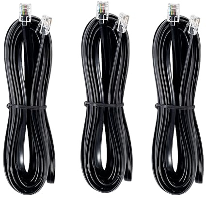 JMZLY RJ12 Cable Phone Cord RJ12 6P6C Male to Male Straight Wired for Both Data and Voice Use Black - 15 Feet3 Pack
