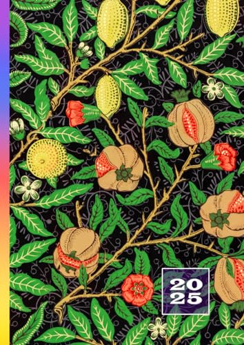 2025: Terminkalender mit Uhrzeiten 5 Uhr – 23 Uhr täglich | 1 Woche auf 2 Seiten mit Zeit | A4 Wochenplaner mit Zeiteinteilung | Kalenderbuch Planer | ... | Jahresplaner William Morris Früchte Muster