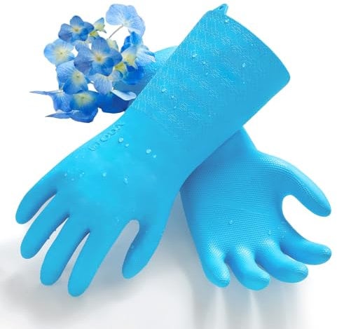 Vgo... 1Par Guantes Limpieza doble capa grado restaurante -10°C a 100°C TPE 3x más duradero,para alimentos,resistente a grasa químicos.Para cocinas industriales limpieza doméstica(TP1117,Azul,S)