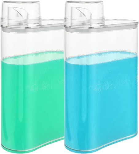 Oungy Lot de 2 boîtes de rangement pour poudre à lessive 1300 ml avec verre doseur en plastique Aide au dosage de la poudre à laver pour lessive liquide, poudre à laver, parfum de linge