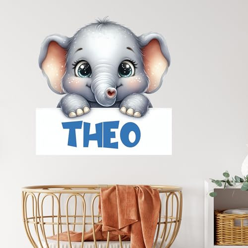 GRAZDesign Tier Wandtattoo Elefant mit Namen personalisiert für Tür, Schrank oder Wand, Wandaufkleber Mädchen & Jungen