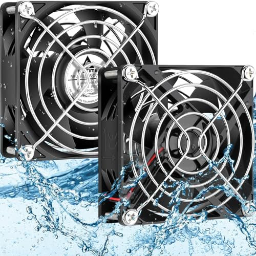 GDSTIME 80mm x 25mm 12V IP68 Waterproof Exhaust Fan Small Brushless DC Cooling Computer Case Fan 2 Pin Dual Ball Bearings for RV Fridge Ventilation, 2 Pack