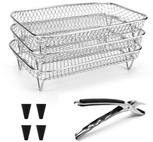 LPAMABA 3 Griglie per Friggitrice ad Aria Cestelli per Friggitrice ad Aria in Acciaio Inox Cestelli per Disidratatore Impilabili a 3 Strati per Friggitrice ad Aria Forno