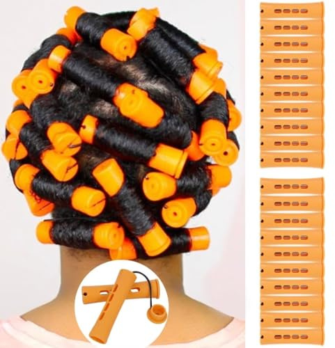 Juego de varillas permanentes para cabello natural, largo y corto, varillas de plástico con ondas frías para rizar el cabello de mujer y peluquería de bricolaje (20 unidades, naranja)