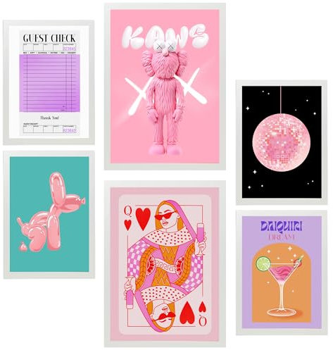 Nacnic Set di 6 quadri Illustrazioni di arte moderna femminile toni rosa illustrazioni di design per decorare le pareti di casa A3 e A4 Cornice bianca
