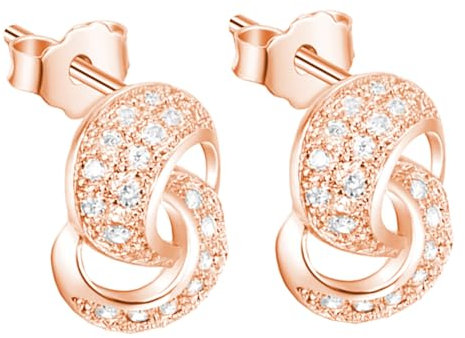 LÖB Ohrstecker 750er Roségold Vergoldet Zirkonia Unendlichkeit, Damen Ohrringe Hängend Glitzer Stein Infinity Geometrisch Modern Minimalistisch Rose Gold Schmuck