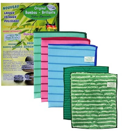 Kit 5 Chiffons en Microfibre de Bambou Brillante - Nettoyage sans Trace - Ultra Absorbants et Durables - Chiffons Bambou Hypoallergéniques - Lingettes Lavette Écologiques et Réutilisables
