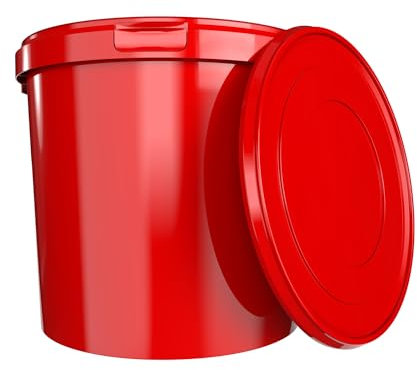 Eimer mit Deckel 10L Rund Kunststoff Eimer Lebensmittelecht luftdicht und stabil leer mit Griff und Deckel Lebensmittelecht Waschpulver Kleber Rot