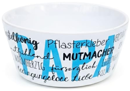 Papierdrachen Müslischale Porzellan - Papa - Mutmacher & Held Design Blau - Weiß Schwarz - 15 cm - Geschenk Vatertag - Innendruck Ich hab dich lieb