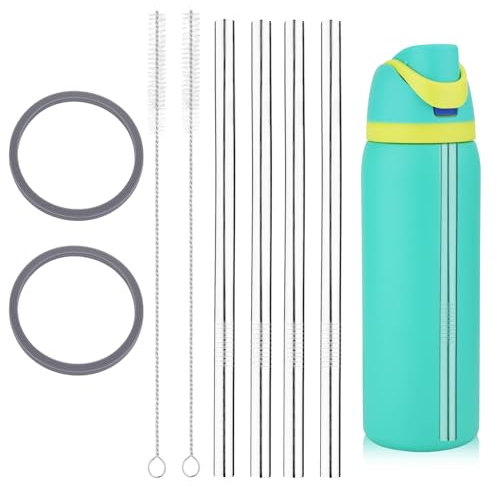 8pcs Metal Straw Replacement for Owala Water Bottle 40oz with 2 Straw Cleaning Brushes and Washers Gasket, Reusable Stainless Steel Straw Seal Ring Compatible with Owala Water Bottle Accessories Part